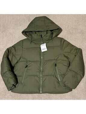 NWT PUFFIT WarmCore™ Womens Cropped Puffer Jacket Removable Hood Green, Sz L